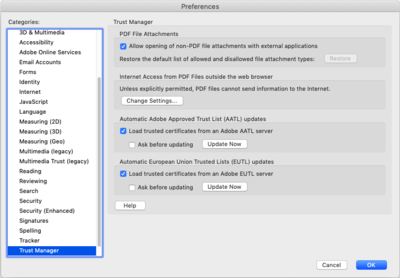 Update root certifcates in Adobe Acrobat