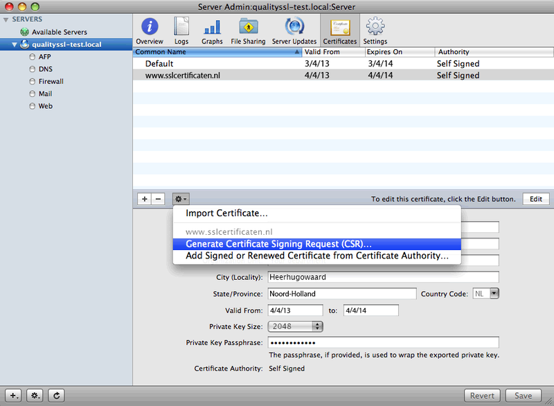 Apple OS X Server 10.5 - Aanmaken CSR