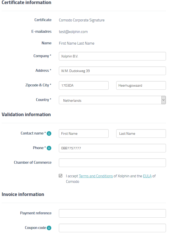 Request Code Signing Certificate or Client Certificate